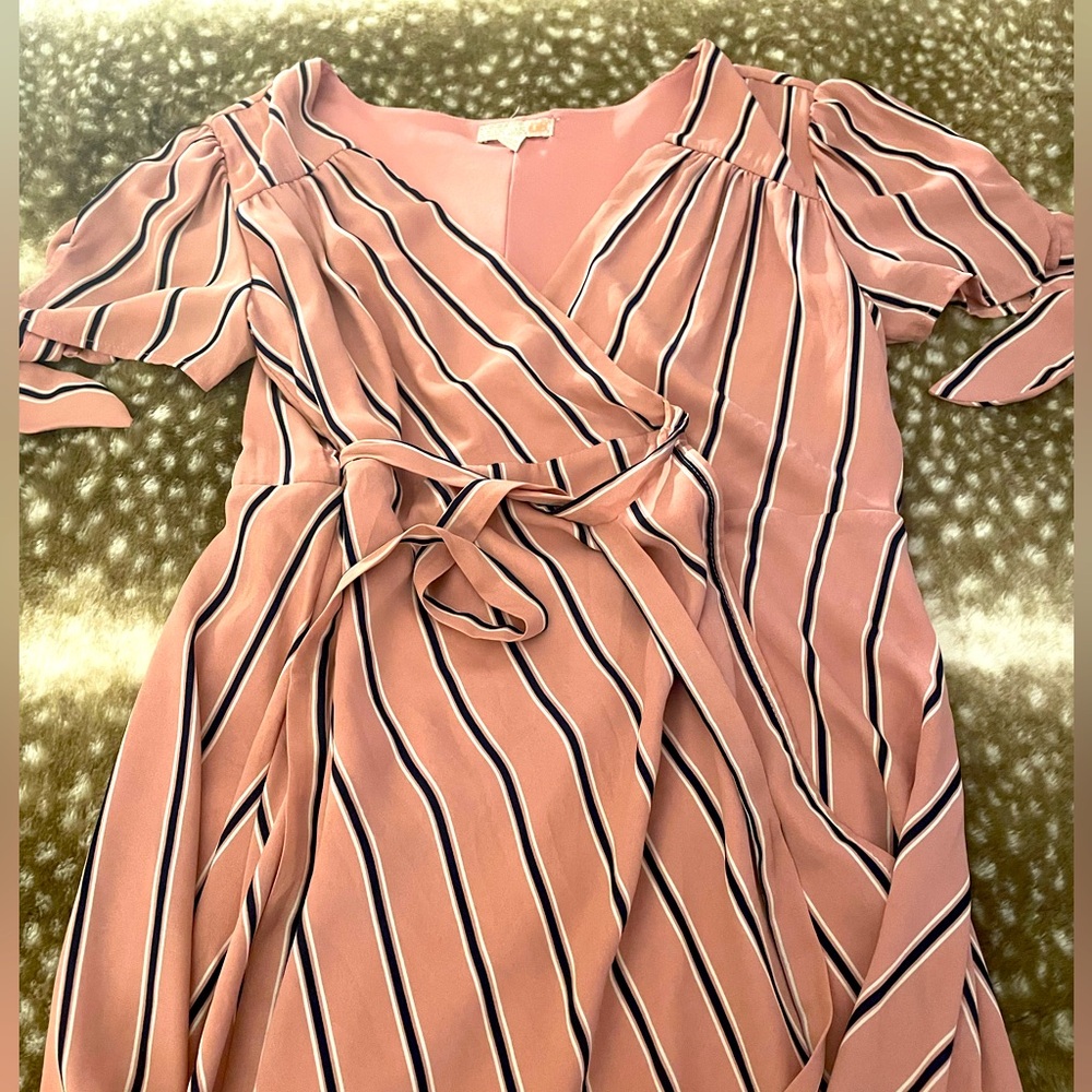 Gianni Bini Pink and Black Striped Wrap Dress. Small. Worn Once.